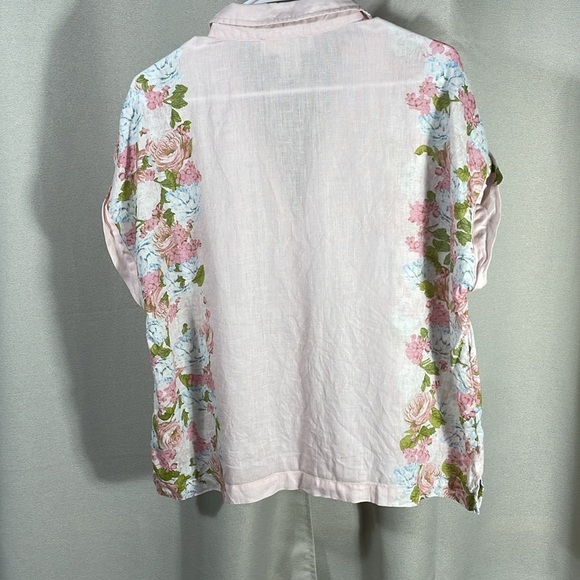 C&C California Floral Linen Shirt vintage table cloth print - Picture 3 of 4